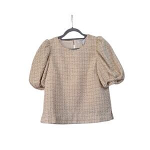 English Factory Multi Tweed Cream Gold Puff Sleeve Blouse Top NWT, Size Medium